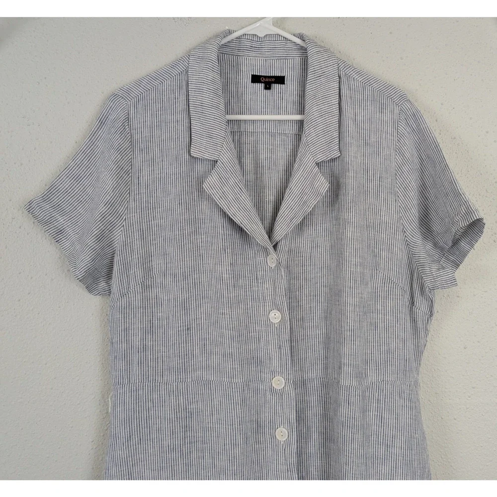 Quince Light Blue Striped Midi Shirt Dress - Picture 2 of 6